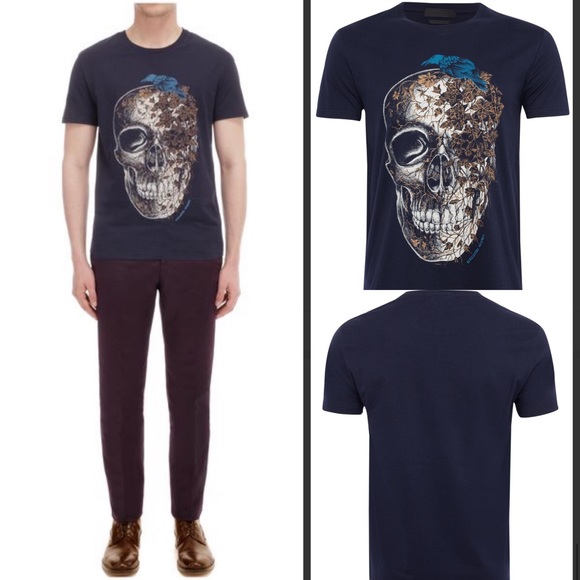 Alexander McQueen Other - Alexander McQueen Blue Navy Ivy Skull Print Tshirt